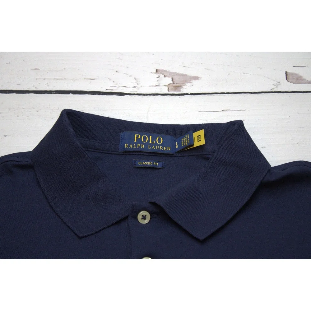 Polo Ralph Lauren Mens Classic Fit Navy Blue Cotton Interlock Polo Shirt Large